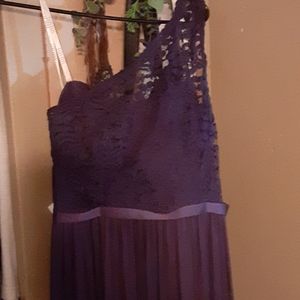Long One Shoulder Lace Bridesmaid Dress/David's